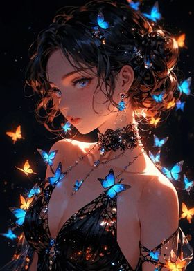 Anime Girl with Butterflies