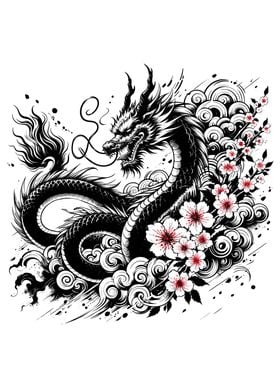 Ukiyo-e Black Dragon Tattoo Design