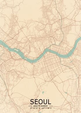 Seoul Vintage Map