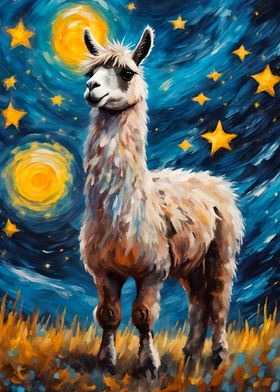 Llama Painting Starry Night