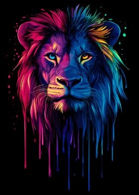 Pop Art Rainbow Lion Portr