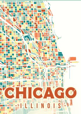 Colorful Chicago City Map