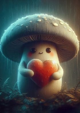 Cute Mushroom Holding Heart