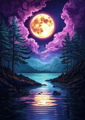 Full Moon Over Lake