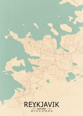 Reykjavik Vintage Map