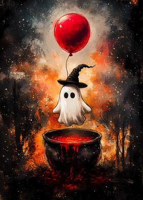 Ghost with Balloon and Cauldron