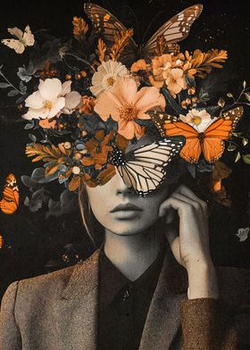 Woman Butterfly Flowers