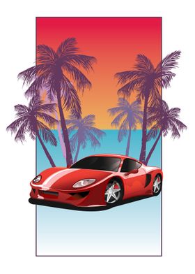 Red Sports Car Sunset