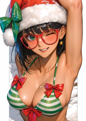 Sexy Anime Girl in Santa Hat