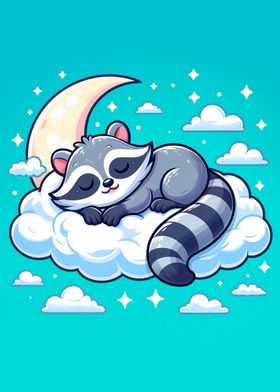 Sleeping Raccoon on Cloud