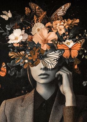 Woman Butterfly Flowers