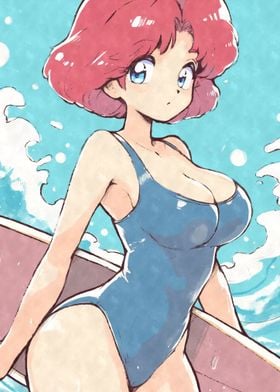 Surfer Anime Girl in Swimsuit