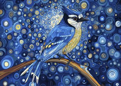 Blue Jay in a Starry Night