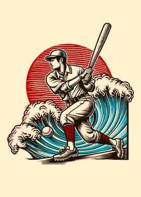 Baseball Wave Japanese style Ukiyo-e