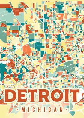 Colorful Detroit City Map