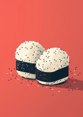 Two Onigiri with Sesame Seeds