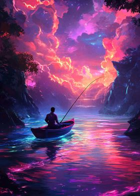 Man Fishing in a Dreamy Landscape