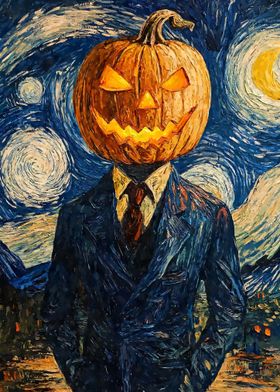 Pumpkin Head in Starry Night