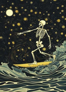 Skeleton Starry Night Surfer