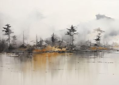 Misty Forest Lake