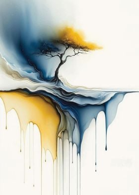 Abstract Tree with Dripping Paint