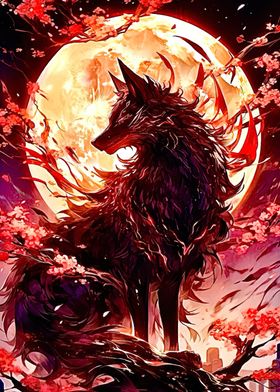 Black Wolf Under Full Moon