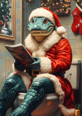 Gator Santa on the Toilet