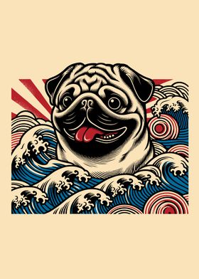 Pug in Japanese Waves