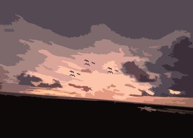 Sunset Sky with Birds