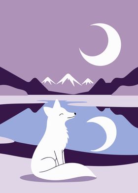 Arctic Fox Under the Moon