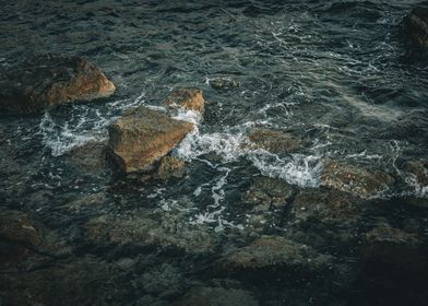 Ocean Waves Crashing on Rocks