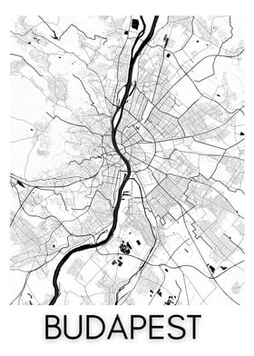 Black and White Budapest City Map