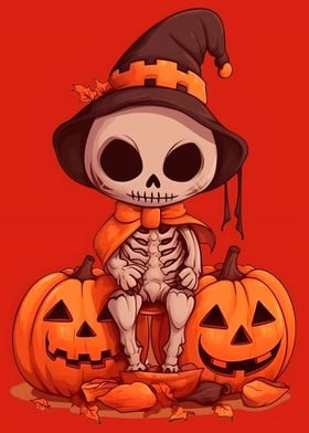 Skeleton Witch on Pumpkins