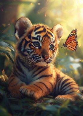 Tiger Cub with Butterfly