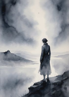 Woman in Foggy Landscape