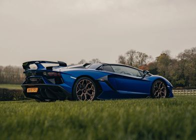 Blue Lamborghini Aventador SVJ Roadster