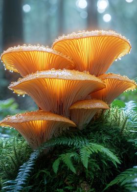 Golden Mushrooms in Forest