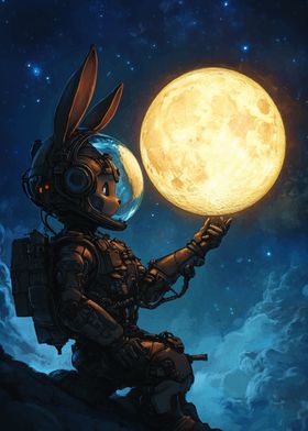 Bunny Astronaut and Moon