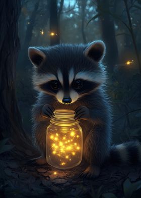 Raccoon with Firefly Jar