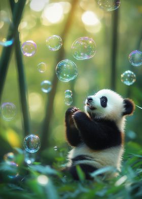 Panda Playing with Bubbles