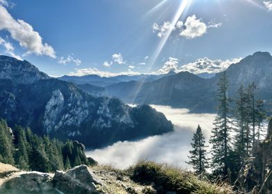 Mountaintop View with Clouds