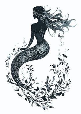 Elegant Floral Mermaid Silhouette