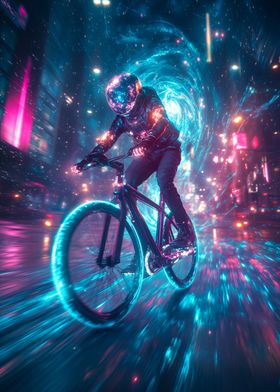 Cyclist in Neon City