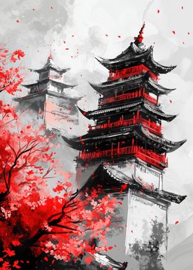 Japanese Pagoda Painting