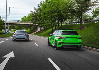 Green Audi RS3 &amp; Grey BMW M2