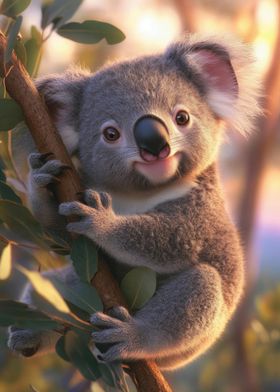 Cute Koala on Branch