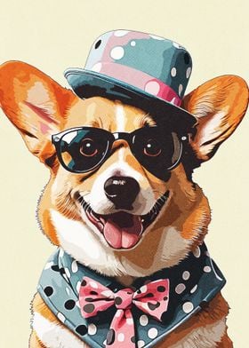 Corgi in Sunglasses and Hat