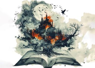 Burning Castle Book Illustration