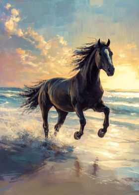 Black Horse Freedom by the Sea