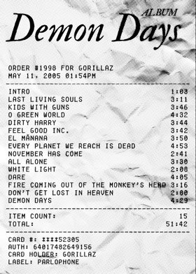 Gorillaz Demon Days Receipt